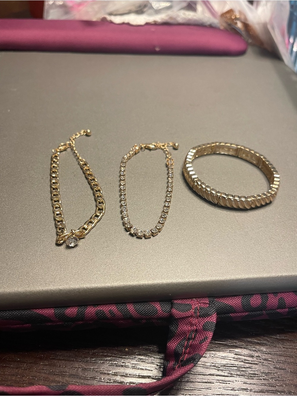 Gold-Tone Women's Bracelet Set with Clear Crystal Accents